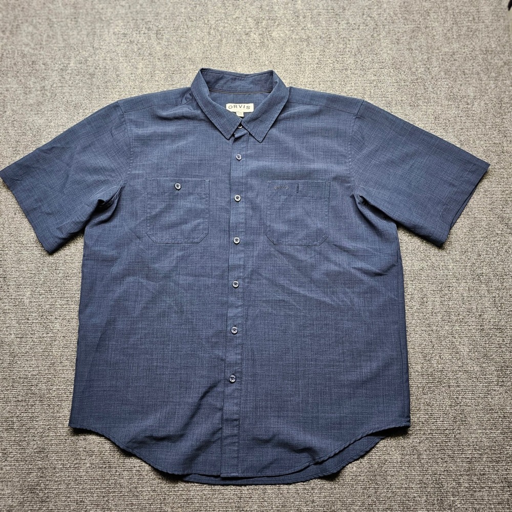 Orvis Classic Collection Mens XL Blue Short Sleeve Button Down Shirt 1494392